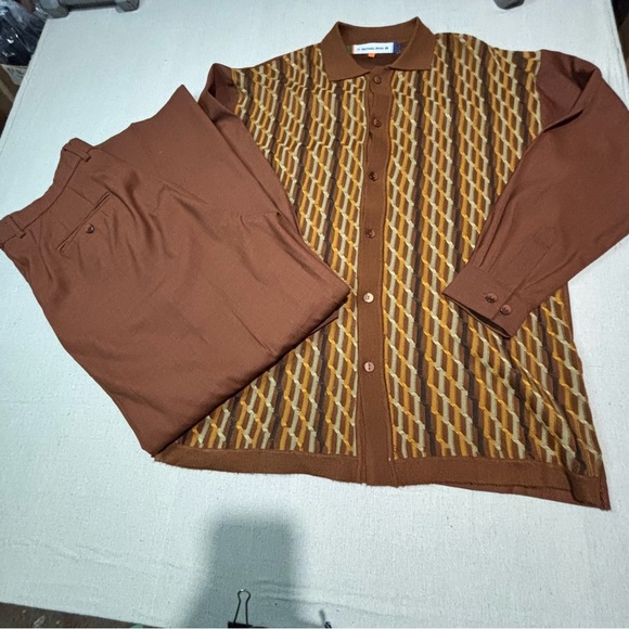 Michael Irvin 88 Long Sleeve 2 Piece Brown Walking Suit Sz L Pants 40 X 30